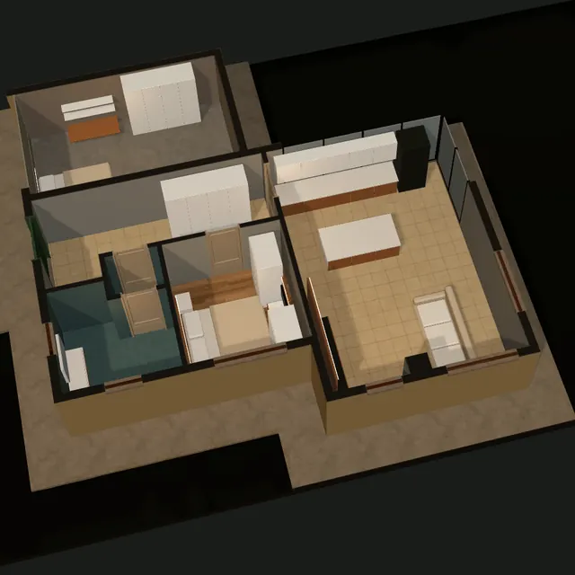 Maquete ilustrativa da casa com os móveis do Combo Casa Completa